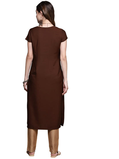 ZIYAA Regular Women's Brown Crepe Straight Kurta