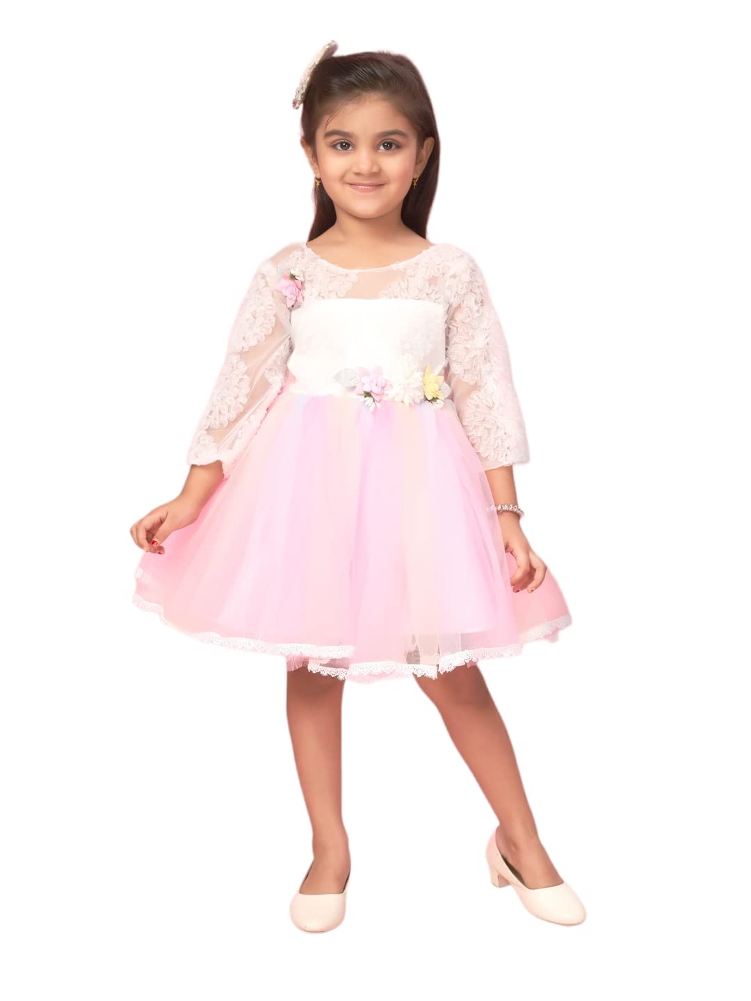 Aarika Girls Pink Color Net Self-Design Frock (FK-16013-PINK-20)