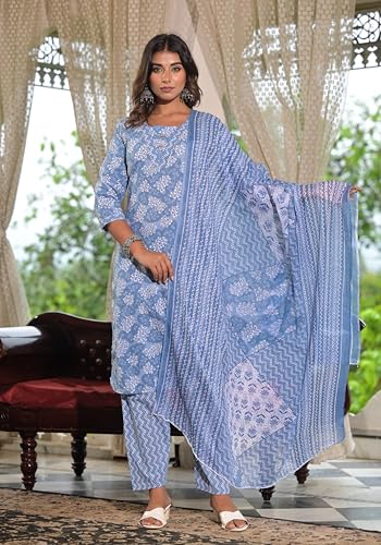 NAINVISH Straight Kurta Set for Women | Viscose Rayon Kurta Set for Women with Dupatta | Women Kurta Sets with Dupatta | Festival Kurta Set for Women | Sky Blue Kurta Set for Women (SD703_KBD)