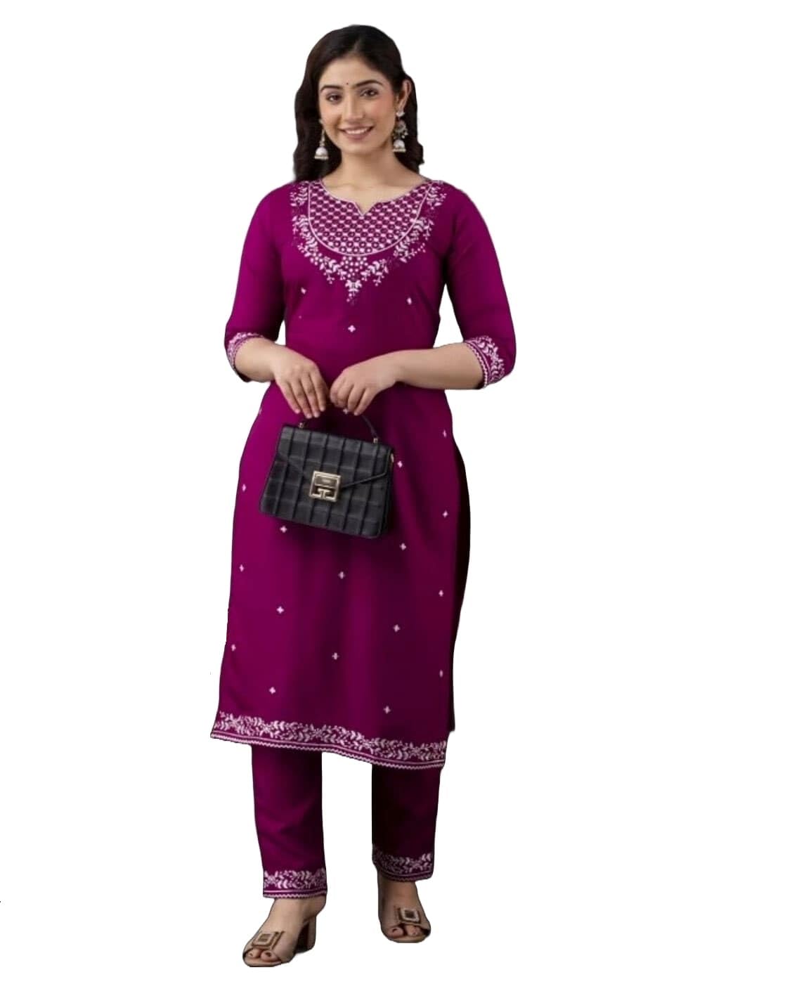 Yashika Women Kurta Set in Solid Purple Color and Pure Rayon Fabric With Pant