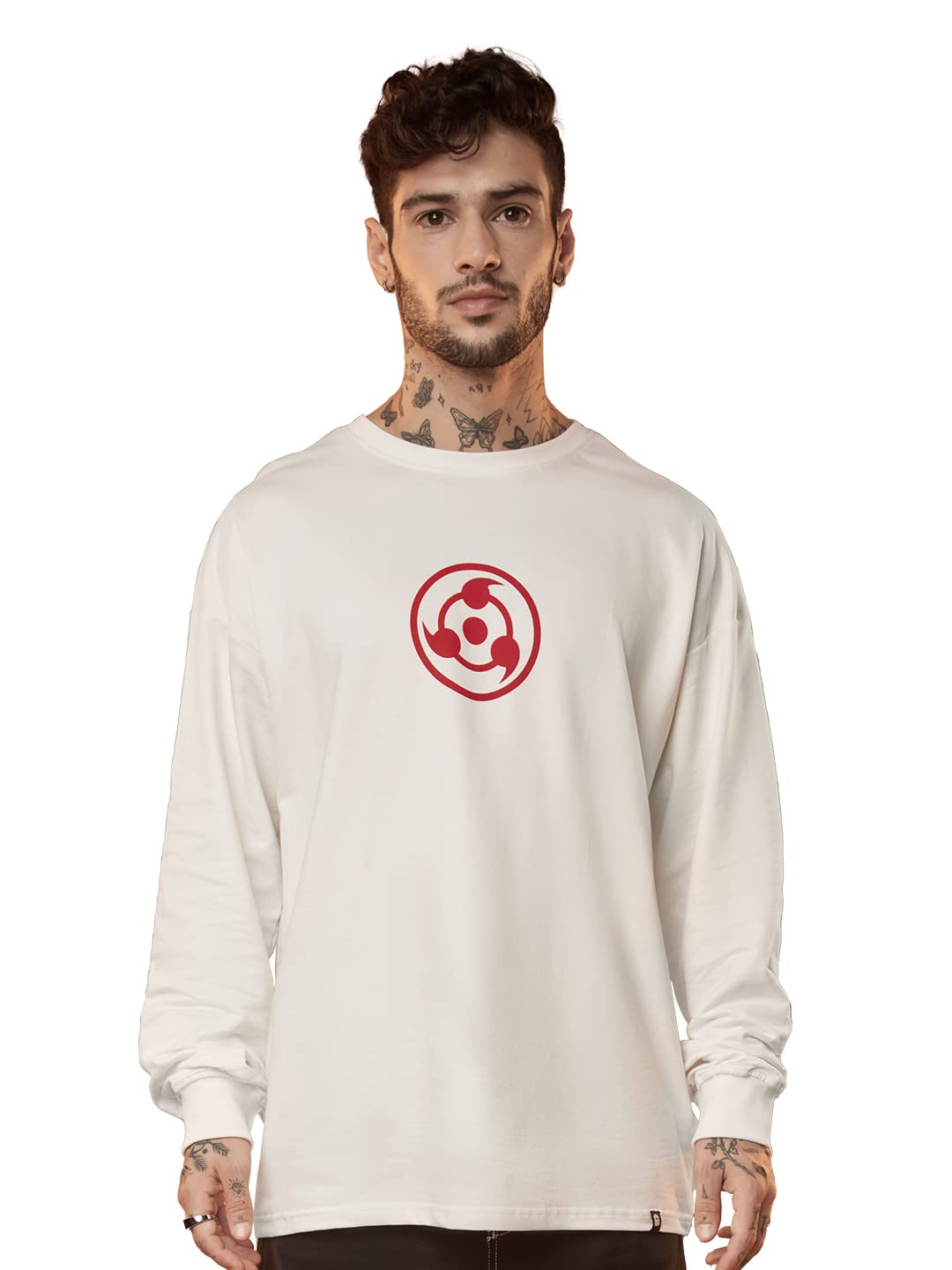 The Souled Store| Official Naruto: Uchiha Clan Mens and Boys T-Shirts|Full Sleeve|Oversized fit Graphic Printed|100% Cotton Nude