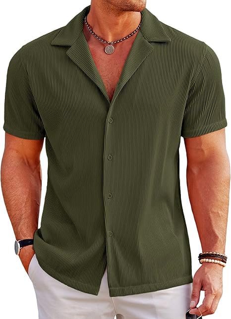 CB-COLEBROOK Mens Casual Button Down Shirts Short Sleeve Regular Fit Fashion Spread Beach Shirts Tops (in, Alpha, XL, Regular,
