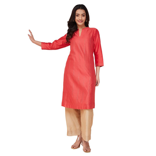 Fabindia Women's Cotton Silk Striped Regular Kurta
