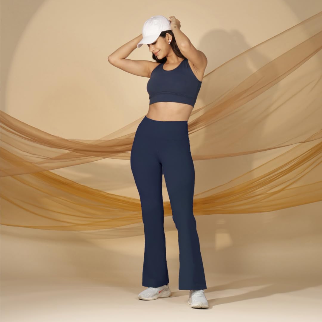 BlissClub Womens The Ultimate Flare Pants Lite| Relaxed Fit High Waist|Ankle Length Pants with Back Pocket