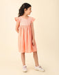 Fabindia Girl's Orange Cotton Chikankari Dress Knee Length 1034271PEACH_Peach