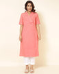 Fabindia Women's Cotton Linen Solids Slim Kurta (2113434CORAL_Coral