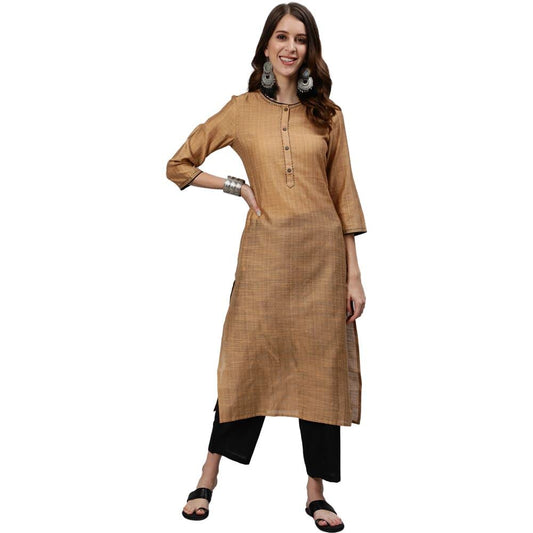 anubhutee Women's Tan Woven Design Cotton Straight Kurta Suit Set with Pants