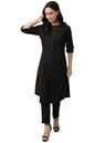 W Black Solid Cotton Blend Straight Long Kurta For Women