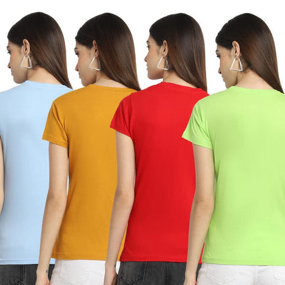 Preneum Womens Cotton Regular Fit Latest Graphic Stylish Printed Short Sleeves Casual T-Shirt || Trendy & Latest Style (Pack 4)