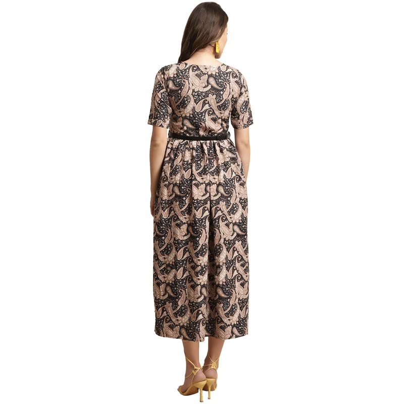 Preneum WomenS Georgette Floral Printed 3/4 Slevees A-Line Fit & Flare Gown With Beltindo-Western Ethnic Gown || A-Line Maxi Dr
