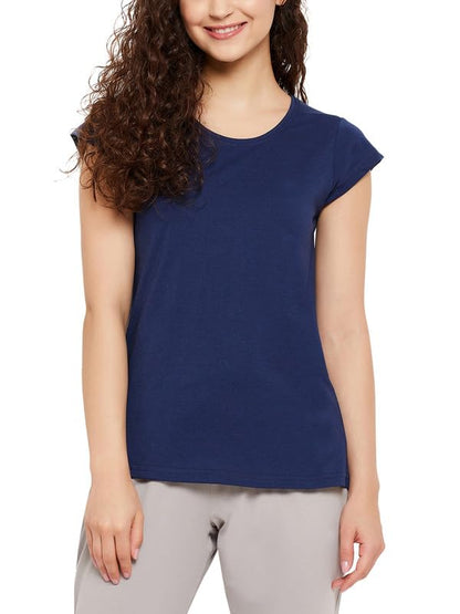 Clovia Womens Cotton Solid Sleep Shirt (LT5202P08_Blue_L)