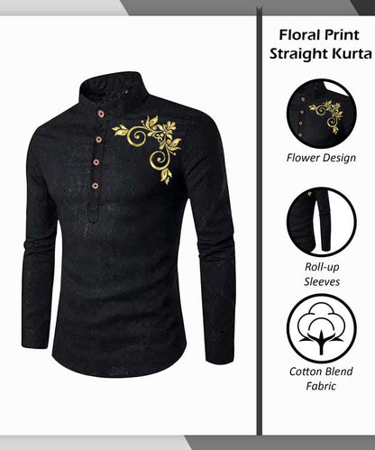 Deelmo Full Sleeve Short Kurta Shirt With A Trendy Mandarin Collar Crafted From A Premium Cotton Blend For Comfort Ideal For Men