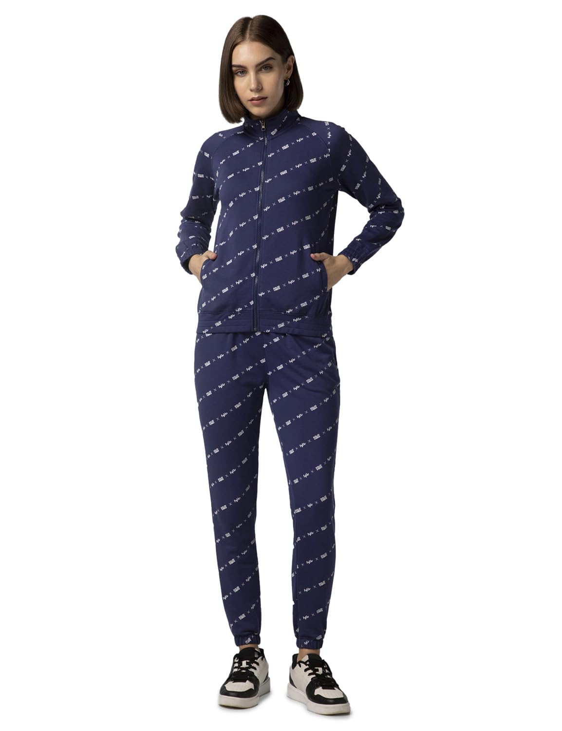 FYLTR Womens Stand Collar Jacket & Jogger Co-ord Set - Full Zipper | Contrast Drawstring | Utility Pockets |Rib Hem & Cuff