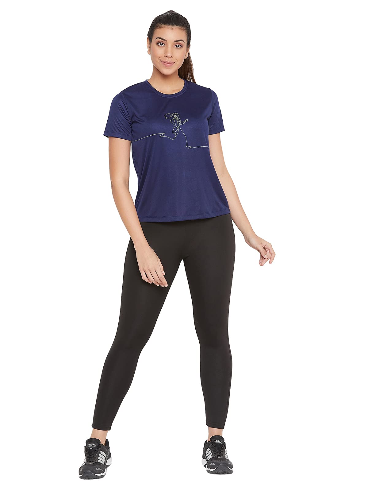 Clovia Womens Polyester Activewear Sports T-Shirt (AT0112H08_Blue_L)