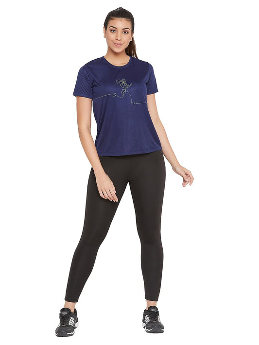 Clovia Womens Polyester Activewear Sports T-Shirt (AT0112H08_Blue_L)