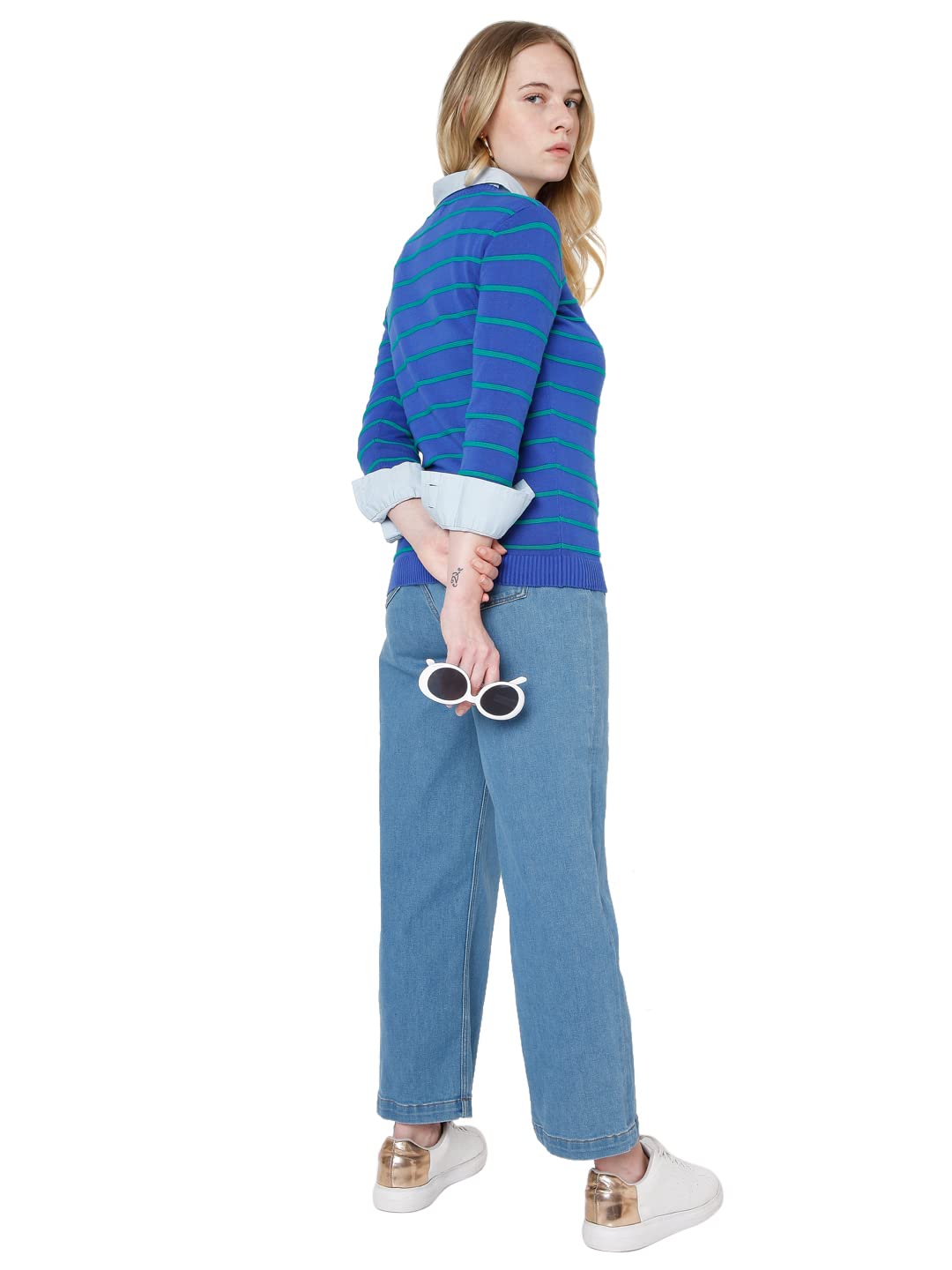 Vero Moda WomenS Casual Cotton Sweater (10274991-Dazzling Blue_Dazzling Xs)