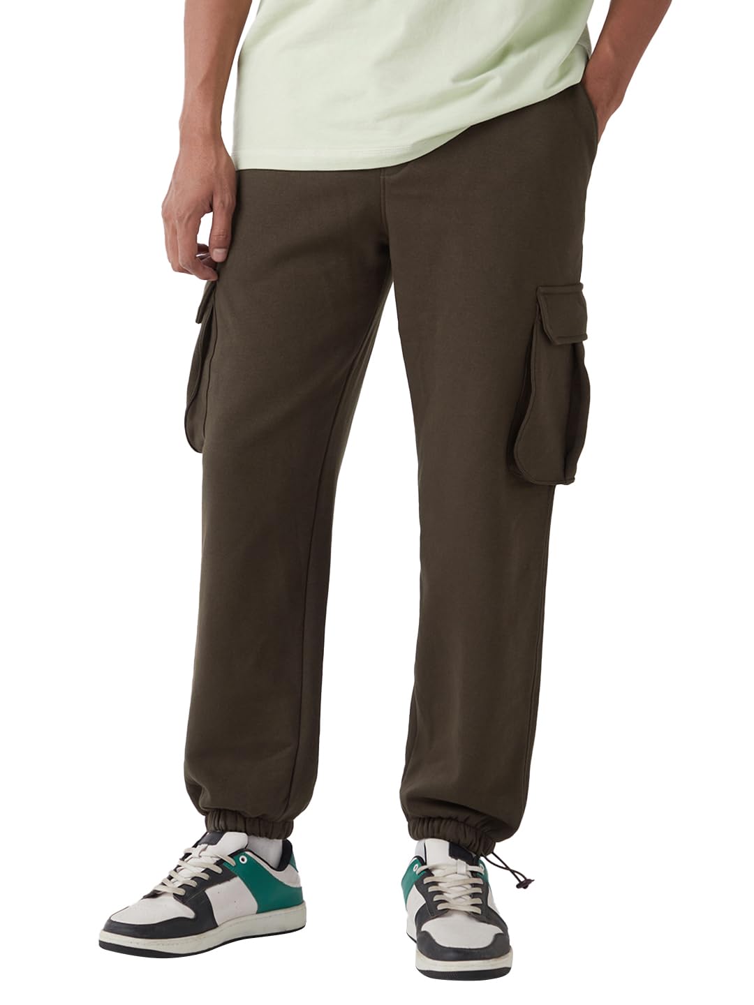 Bewakoof Heavy Duty 1.0 Mens Solid Oversized Fit Fleece Cargo Joggers_646487_Brown_XL