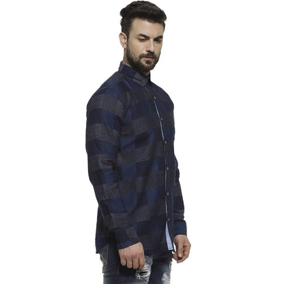 Campus Sutra Mens Denim Blue Buffalo Checked Shirt for Casual Wear | Spread Collar | Long Sleeve | Button Closure | Cotton Shir