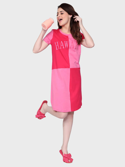 Evolove WomenS Cotton Knee Length Short Night Gown Nighty Dress With Pocket, Super Soft Comfortable (Fuchsia, Sngkcfss23-M5205-