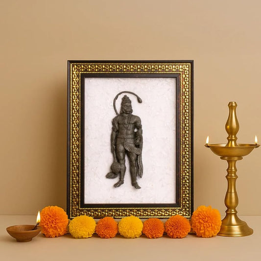 Astrotalk Pyrite Hanuman Ji on Selenite Plate | Pyrite Attracts Money & Hanuman ji Photo Frame Provides Protection | Decor Items for Home & Office | Gift for Man & Woman | 19x24x1 cm | 1 Piece