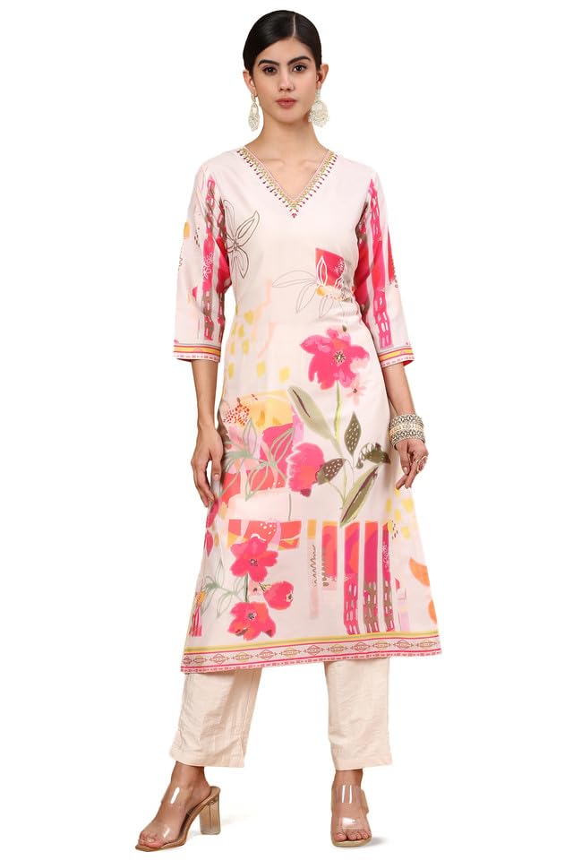 Soch Womens Cream Floral Printed Muslin Blend Kurta Set