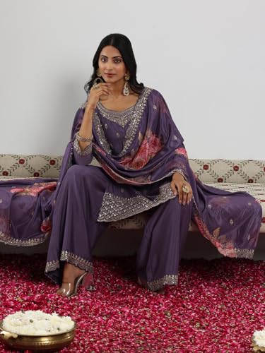 Libas WomenS Silk Blend Kurta Set (49221H_Purple