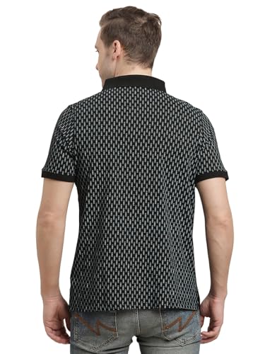 Turtle Men Cotton Stretch Black Printed Polo T-Shirt