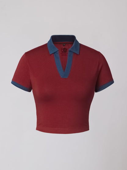 The Souled Store Solids: Scarlet Women and Girls Short Sleeves Collared Neck Slim Fit Cotton Blend Cropped Polos