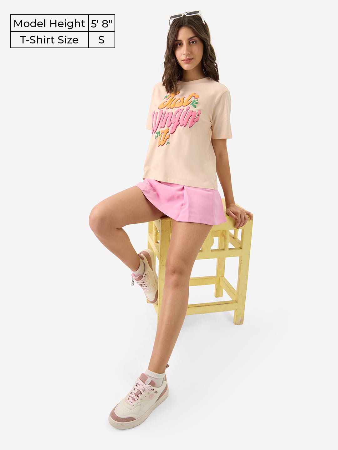 The Souled Store Just Wingin It Women and Girls Short Sleeve Round Neck Pink Puff Printed Regular Fit T-Shirts T-Shirts for Wom