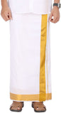 Prakasam Cotton Solid White Double Layer Dhoti With Golden Jari Border Dhoti For Mens (1.26 X 3.60 Meter) 2 Inch Jari Border (8