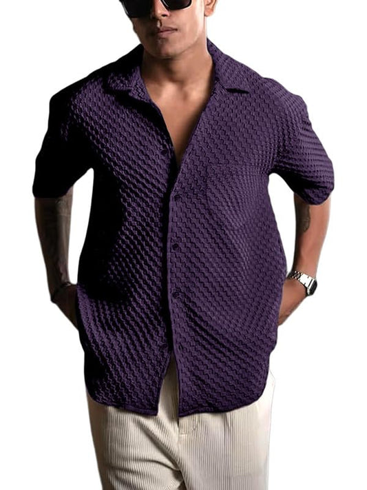 Pinkmint Bubble Textured Shirt for Men ll Half Sleeve Stylish Button Down Shirts ll Mens Pocket Shirt (Pack of 1) Wine