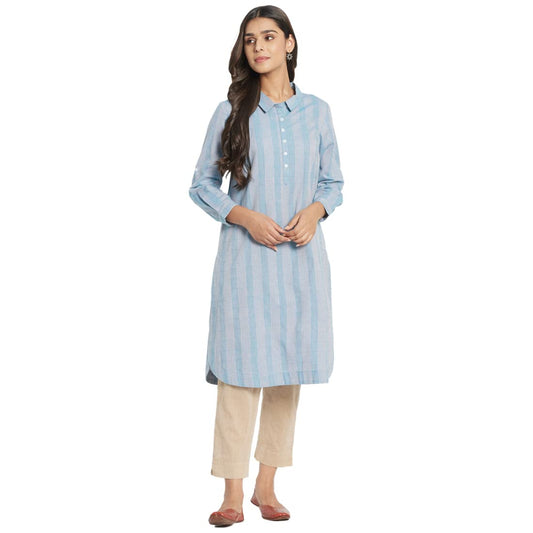 Fabindia Women Woven Knee Length Kurta Cotton_Blue
