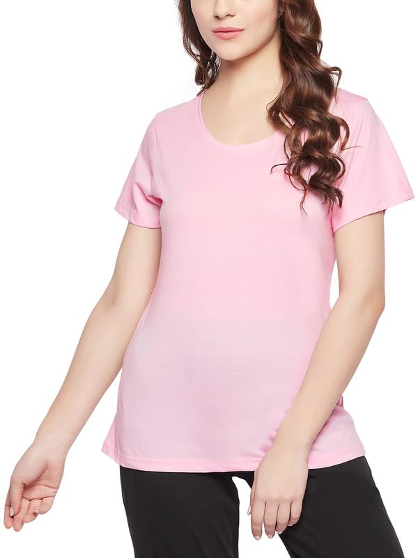 Clovia Womens Cotton Solid Sleep Shirt (LT5201P22_Pink_XXL)