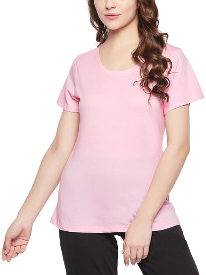 Clovia Womens Cotton Solid Sleep Shirt (LT5201P22_Pink_XXL)