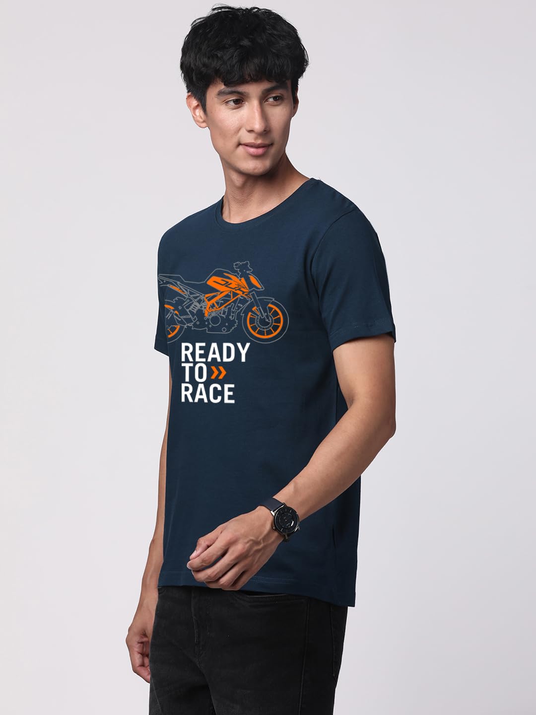 ADRO Men's Biker Design Printed 100% Cotton T-Shirt - Regular Fit, Printed T-Shirts for Men (RN24-KTM-SB_Teal)
