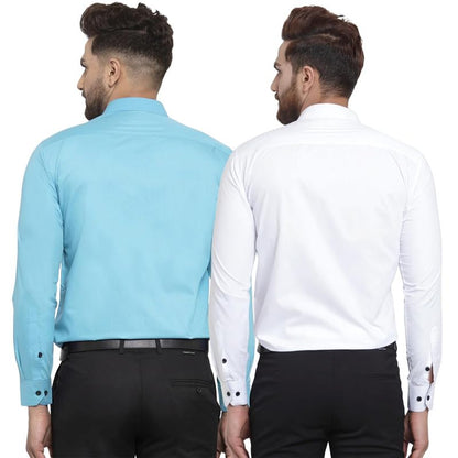 Pinkmint Mens Cotton Soild Full Sleeve Spread Collar Casual Combo Formal Shirt
