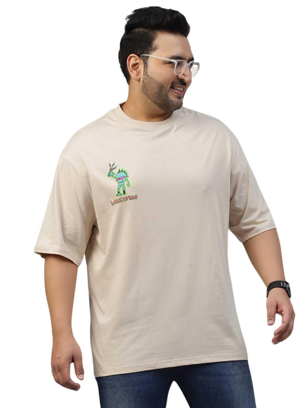 Veirdo Mens 100% Cotton Oversized Fit with Drop Shoulders Pocket Graphic Printed Designs Plus Size T-Shirt