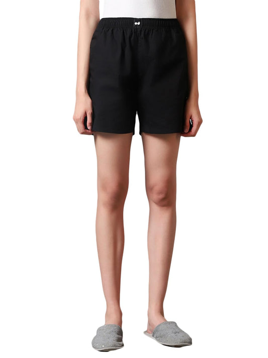 Bewakoof WomenS Solid 100% Cotton Boxer Shorts - Regular Fit_581534_Black_L