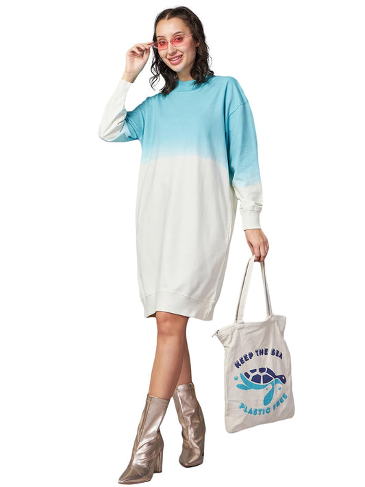 Bewakoof Heavy Duty 1.0 WomenS Ombre Oversized Fit Full Sleeve High Neck Cotton Sweatshirt Dress_614099_Beige_M
