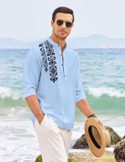 Finivo Fashion MenS Regular Fit Cotton Blend Short Kurta Shirt | Full Sleeve Ethnic Shirt With Mandarin Collar And Button Plack