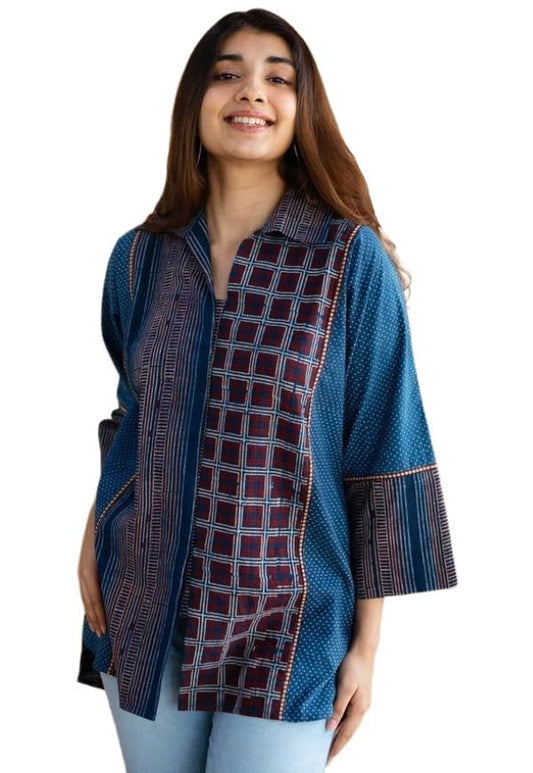 Gosriki WomenS Tunics Tops Rayon Viscose Printed Shirt For Women (Qadira Blue-Gs_Xl_Blue_X-Large)