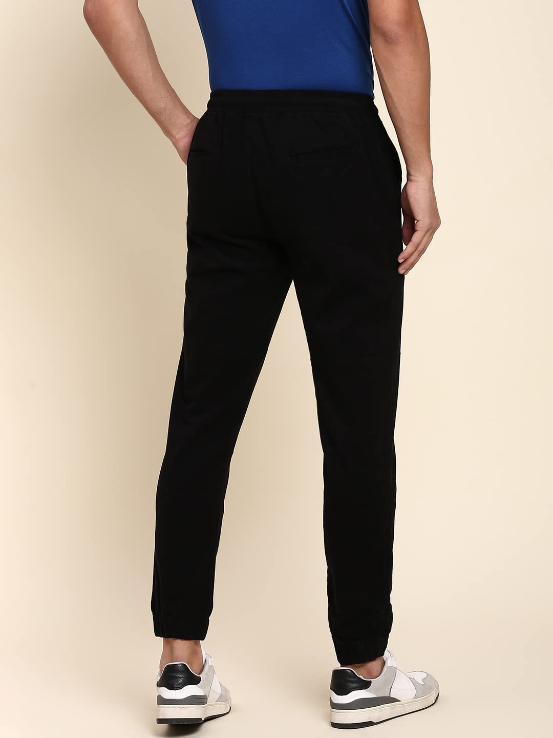 Dennis Lingo Mens Cotton Regular Fit Solid Stretchable Joggers, Casual Trouser Pants with Drawstring Waist and Snug Cuff Legs (