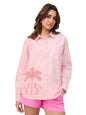 The Souled Store Cotton Linen Shirt: Flamingo Women and Girls Long Sleeve Collared Neck Pink Embroidered Oversized Fit Lightweig