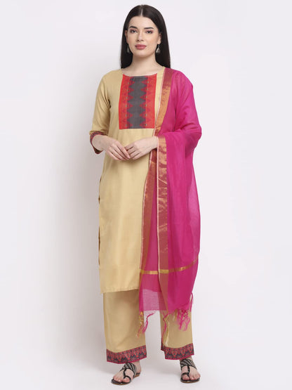 GoSriKi Women's Cotton Blend Traditional Kurta with Palazzo & Dupatta