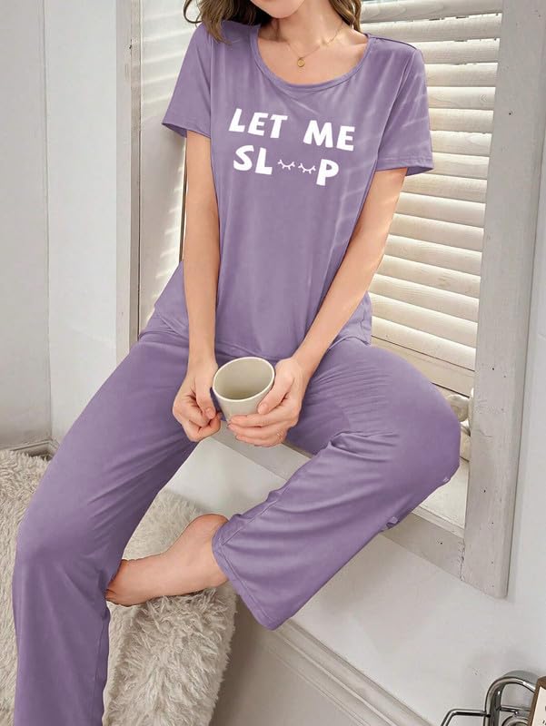 SMOWKLY Womens Premium Cotton Blend Cute Print Two Piece Pj Sleepwear Co-ord Set || Stylish Top with Pajama Pant Comfy Loungwea