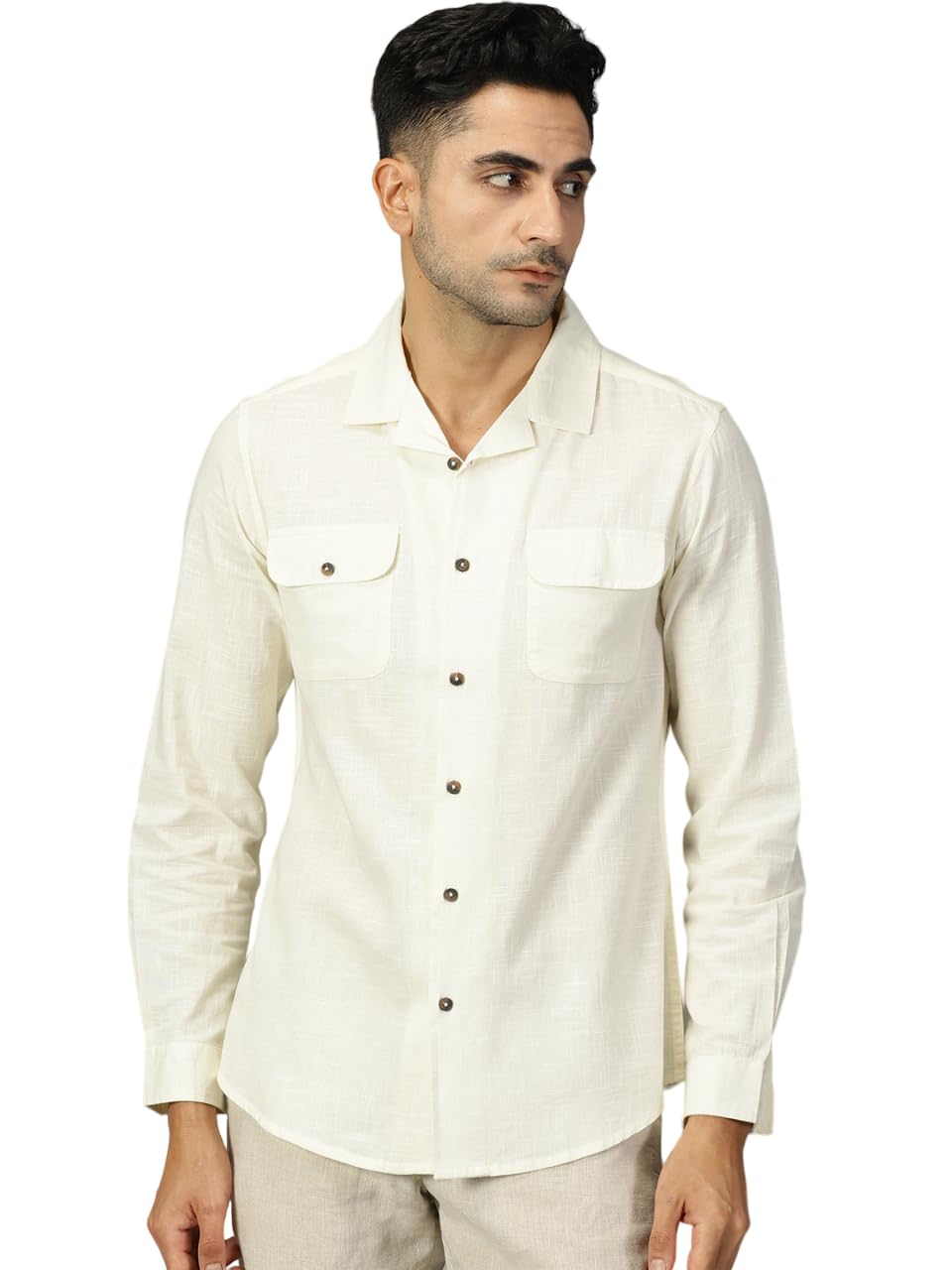 Thomas Scott Double Pocket Regular Fit Long Sleeve Casual Tshirt for Mens Cream