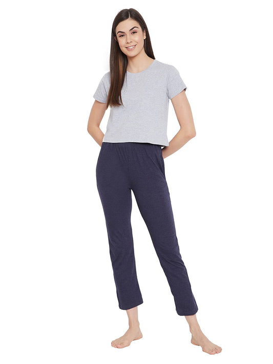 Clovia Womens Cotton Chic Basic Short Sleeve Crop Tees (LT0151P01_Grey_M)