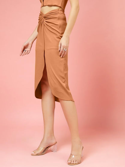 OOMPH! Ribbed Lycra Sarong Style Skirt, Orange - msk251