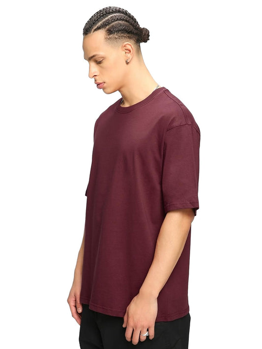 Bewakoof Mens Solid 100% Cotton T-Shirt- Loose Fit, Round Neck, Half Sleeves