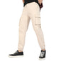 Campus Sutra Mens Beige Cuffed Hem Cargo Trousers for Casual Wear | 6 Pockets | Regular Fit | Button Closure | Cotton Poly Carg